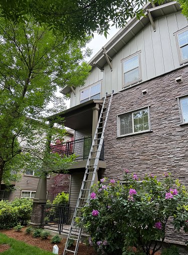 cleaning-exterior-window-using-ladder